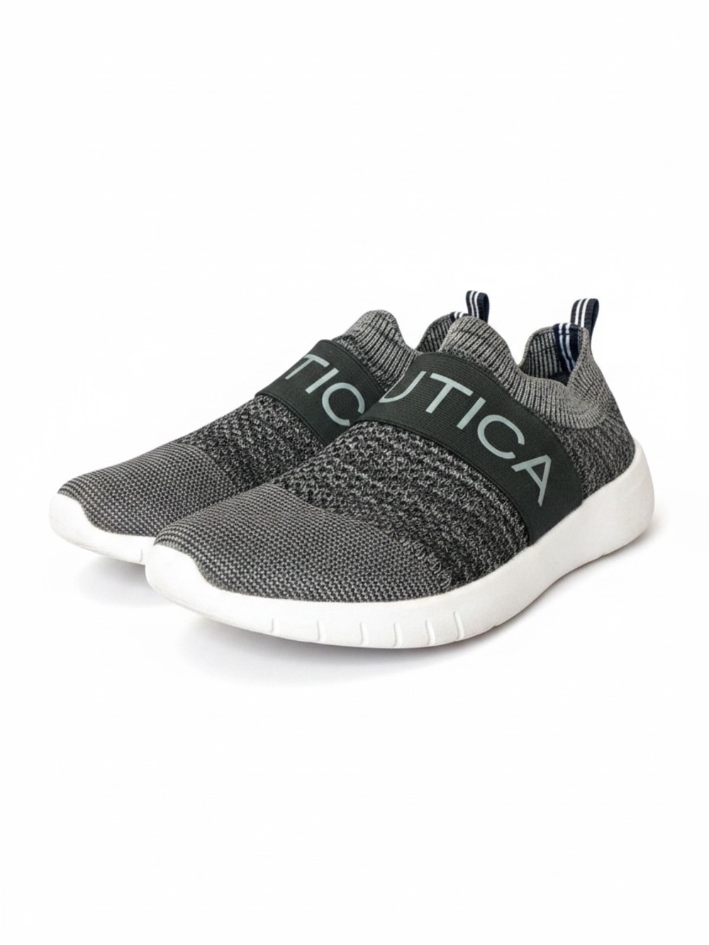 Nautica Canvey Grey Knit Slip On Sneakers Logo Strap Running Shoes Size 6